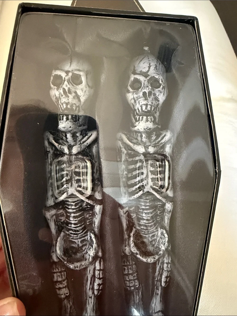 Macabre mansion Coffin Skeleton Taper Candles set 2.